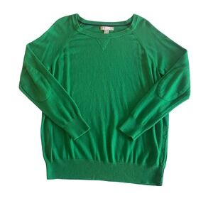 Banana Republic Green Knit Sweater Snap Side Detail XL Elbow Patches